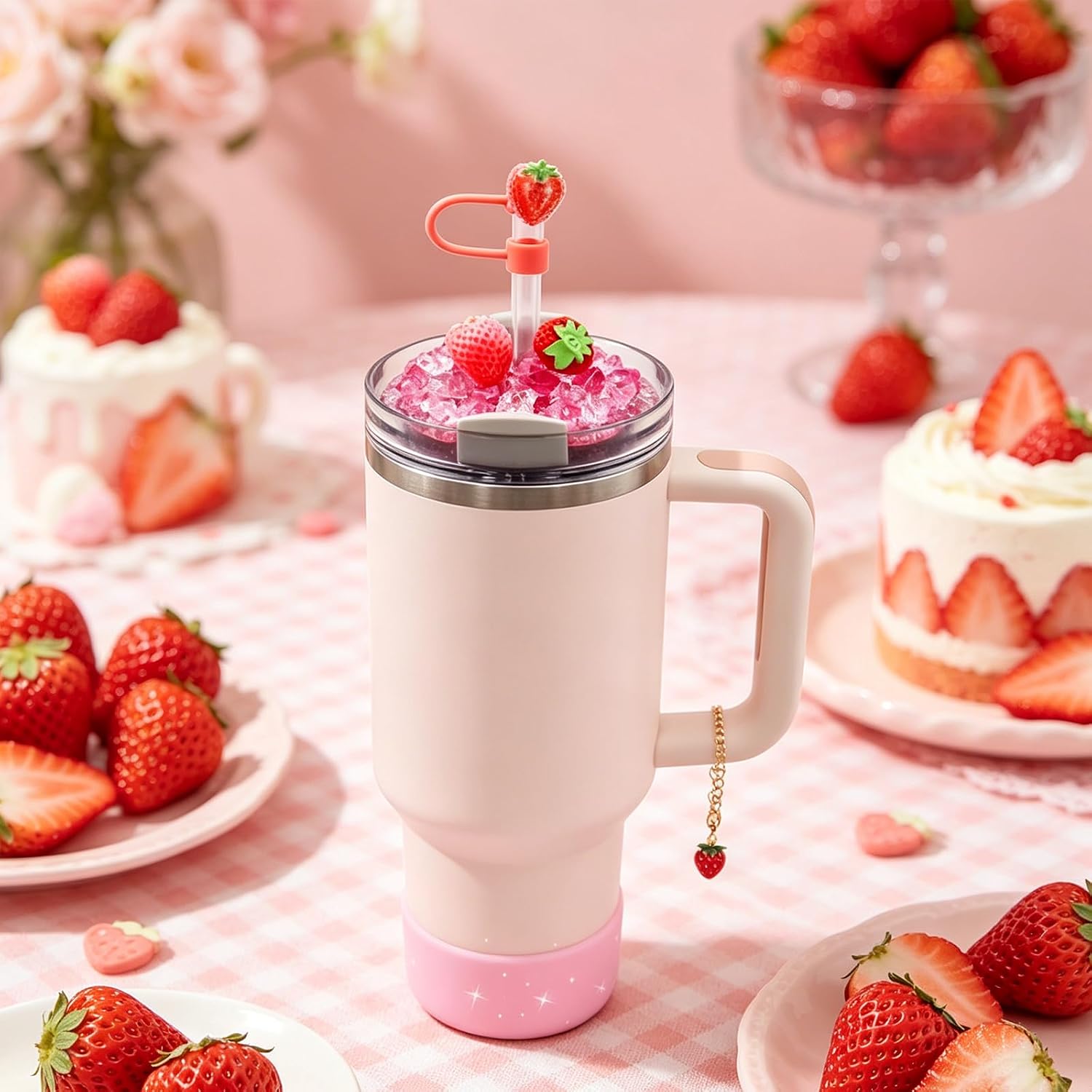 Strawberry Stanley Cup Lid Accessories Set, Lid Topper Decoration image 4