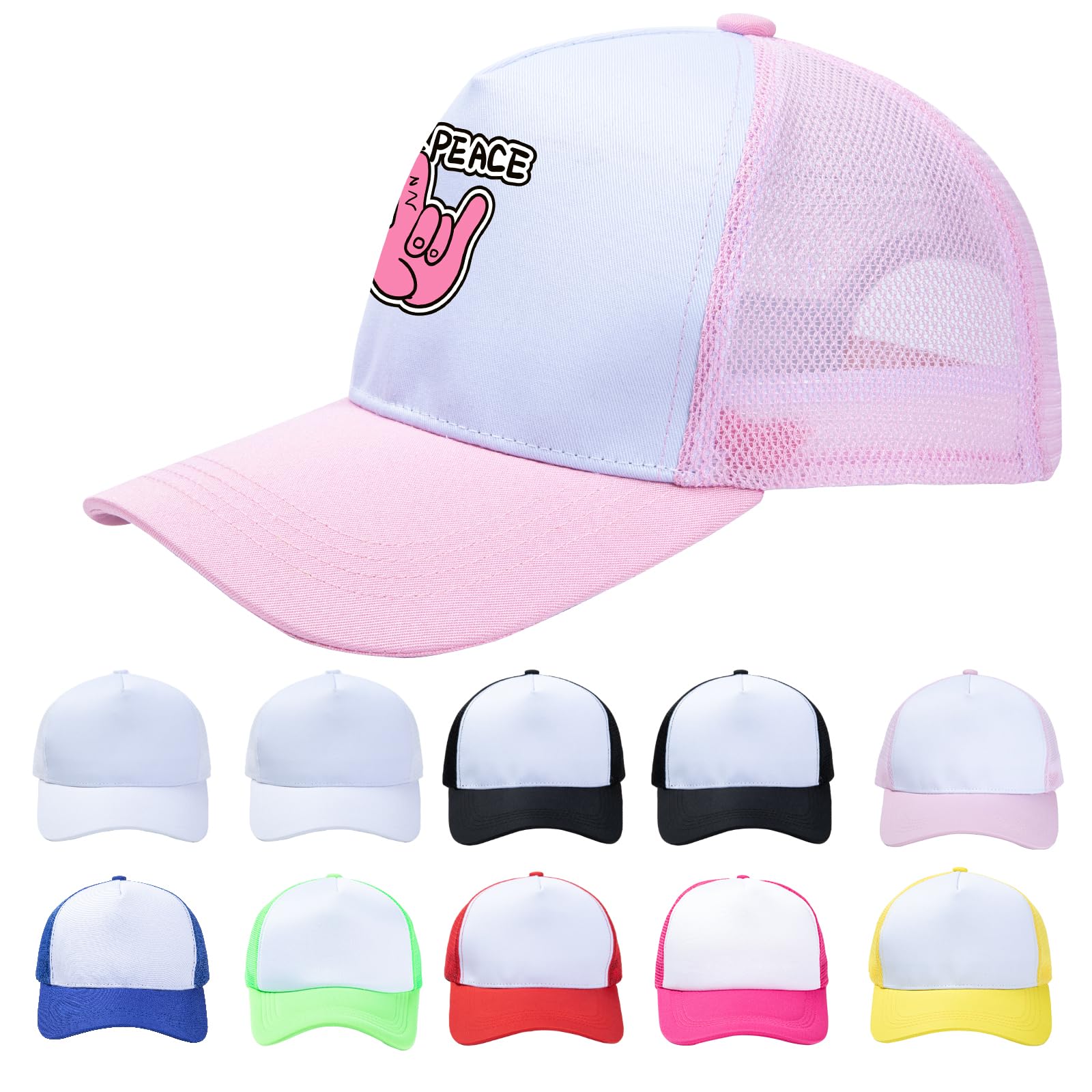 HTVRONT Sublimation Blank Trucker Hats 10PCS - Polyester Sublimation Hats Women and Men for HTV Vinly, Sublimation, Embroidery, 3D Embroidery - Funny Trucker Hats Breathable Mesh for Parties, Travel