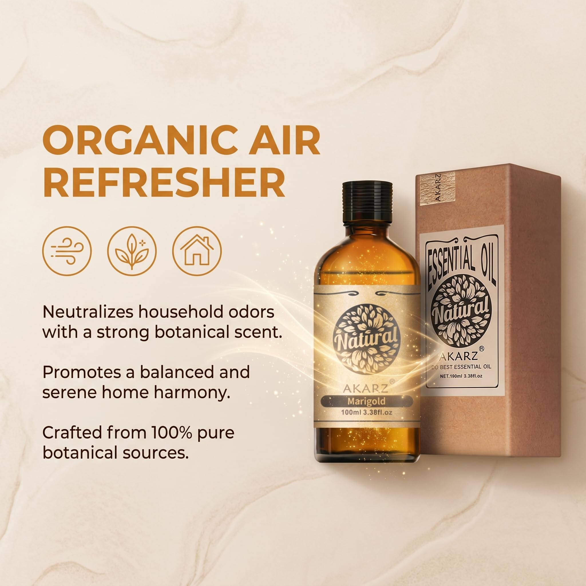 AKARZ 100ml Olejek esencjny z Marigold - Naturalny olejek aromatyczny do dyfuzorów, lamp aromatycznych i aromatów pomieszczeń