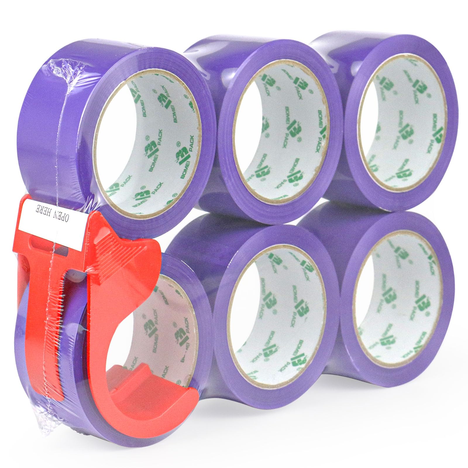 BOMEI PACK 6 Rollen Paketklebeband Klebeband Packband Verpackungsband Kartonband 66mx48mm Lila Verpackungsmaterial für Pakete und Karton Packband mit mit Plastik Abroller in Profi-Qualität