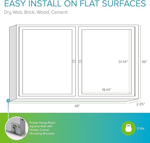 Vista 56 de Ghent Tablón de anuncios de vinilo cerrado de 2 puertas para exteriores, resistente a los golpes, con cerradura, marco de aluminio satinado