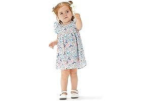PATPAT Baby Girl's Floral Dress Ruffle Sleeve Cute Playwear Round Neck Dresses