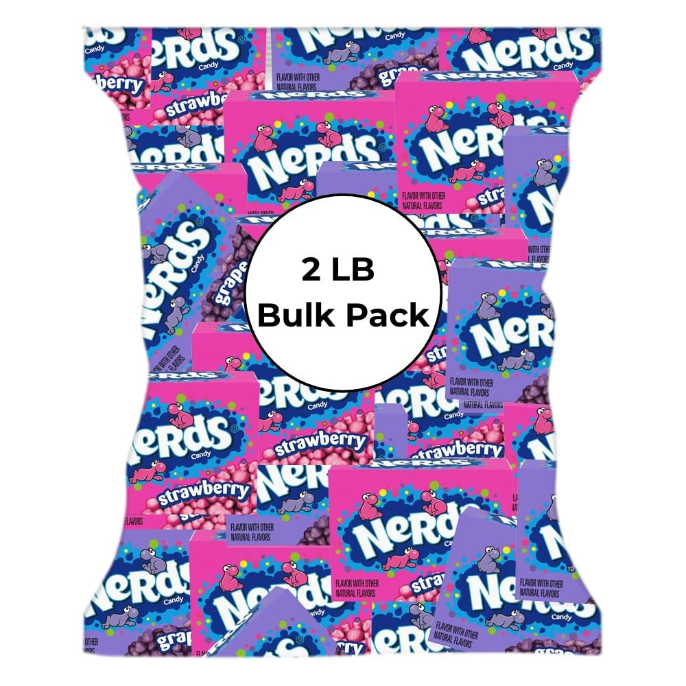 CandyKrave Nerds Mini Candy Bulk Strawberry and Grape Flavors - 2 lbs Pack Hard Candy Stocking Stuffers, Nerds Candy Mini Boxes – Delicious Individually Wrapped Candy for Kids