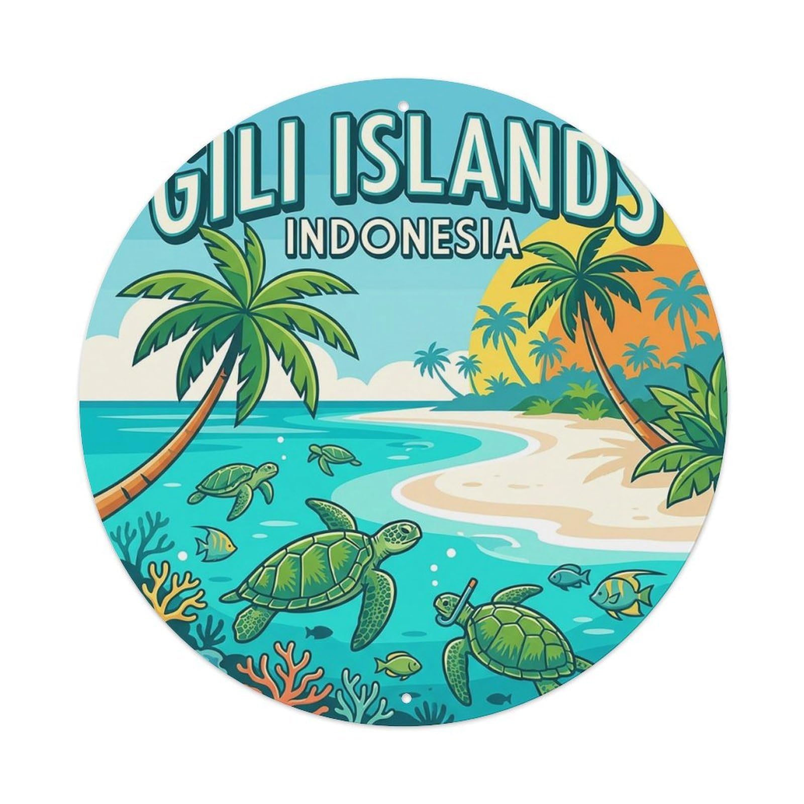 Vintage Travel Indonesia Gili Islands Vintage Metal Tin Sign Plaque Wall Decor for Cafe, Club Bar, Office, Garden Metal Poster 8x8Inch