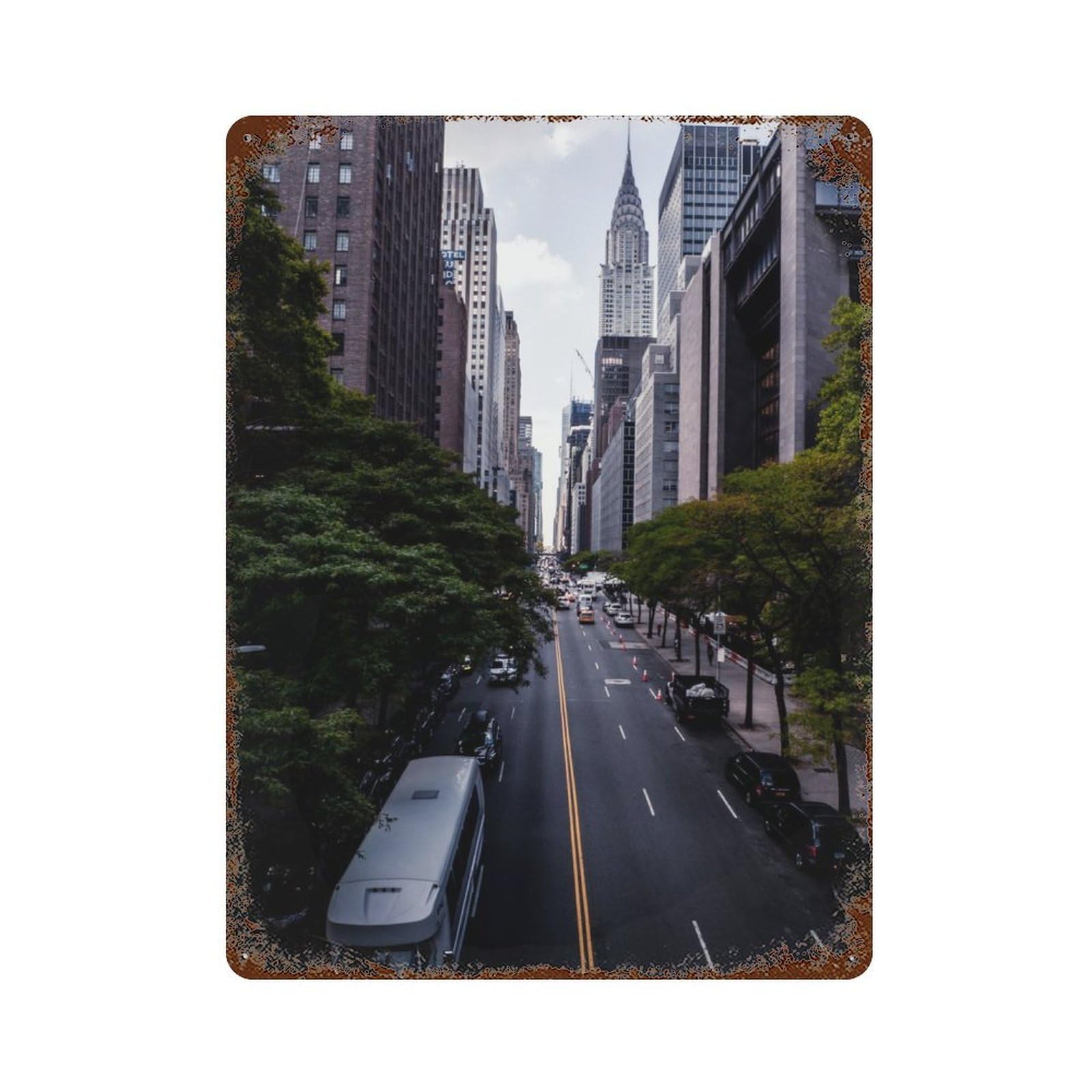 Garage Style New York Aged Metal Wall Plaque 15.7"x11.8", Farmhouse Wall Decor for Bar And Workshop