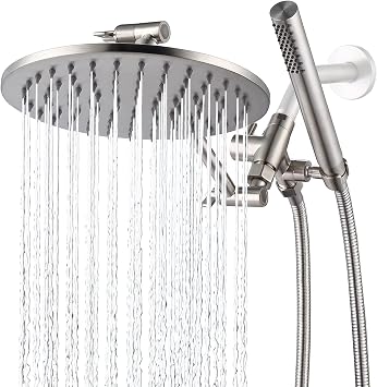 G-Promise All Metal Dual Shower Head Combo, 8 Inch Rainfall Shower Head, Handheld Spray Wand, Smooth 3-Way Diverter, with Adjustable Extension Arm, 71 Inches Long Hose Brushed Nickel