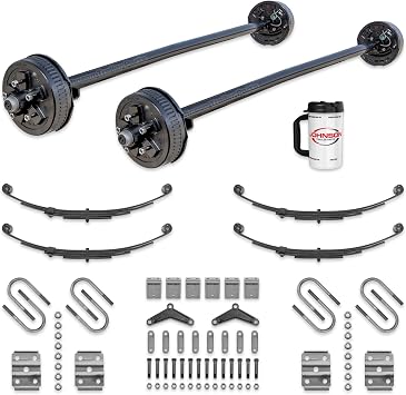 Dexter 3,500 lb Tandem Trailer Axle Kit Electric Brake Axles Full Suspension Running Gear Kit 95 Hub Face / 80 Spring Center E-Z Lube Made in USA 7,000 lb Capacity