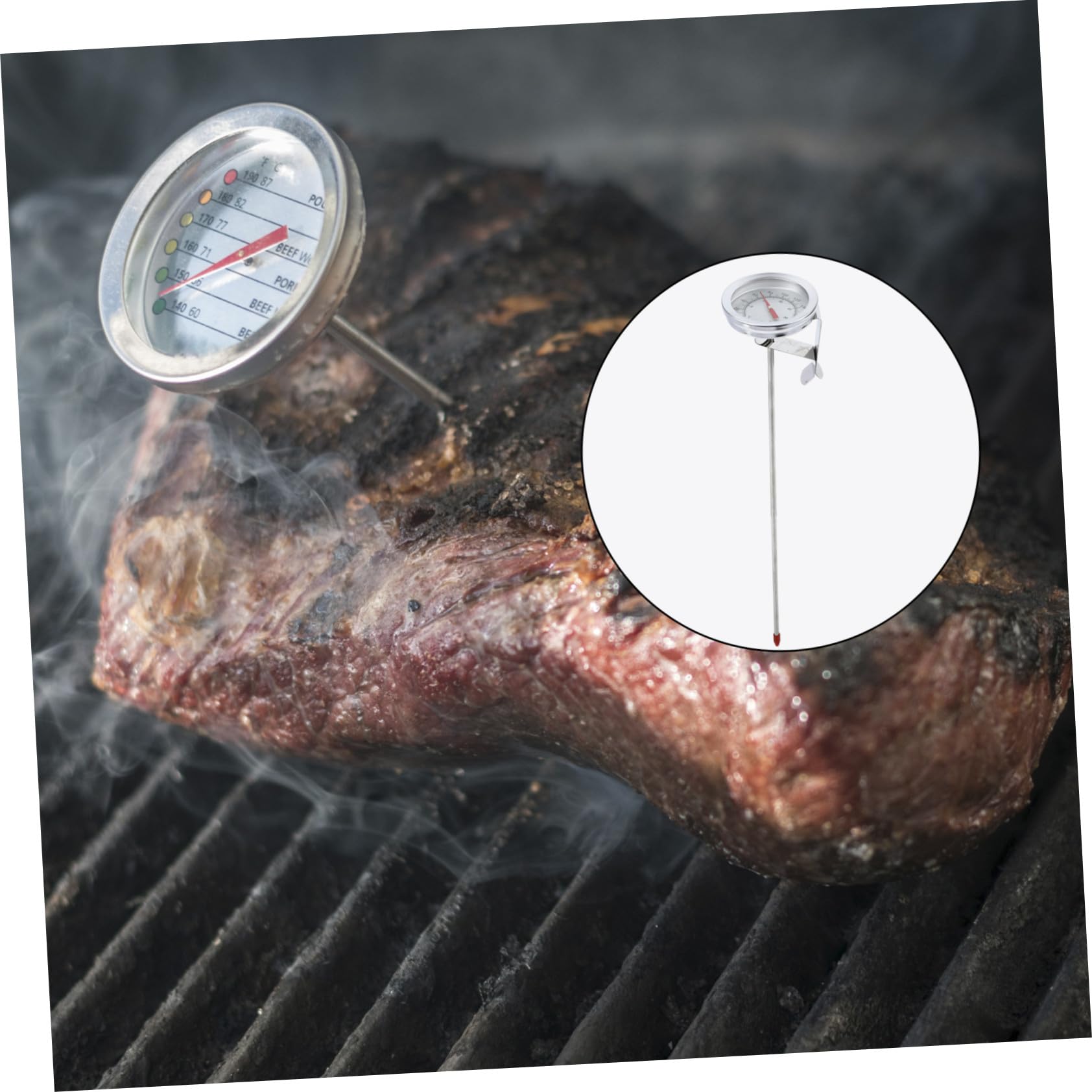 PLAFOPE Termómetro Profesional Inoxidable con Pinza para Cocina Lectura Instantánea para Freír Barbacoa Control de Temperatura Aceite y Cerveza