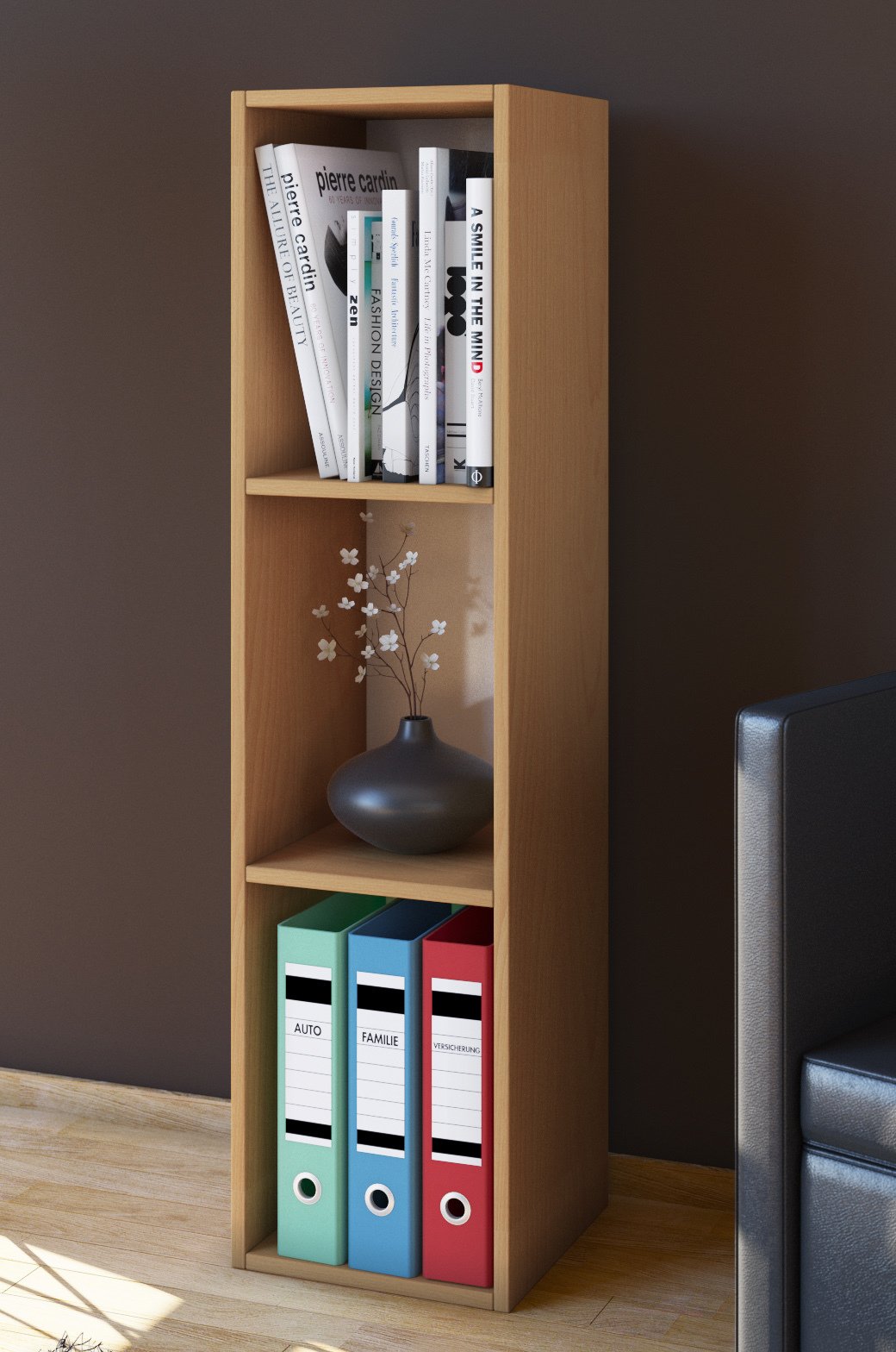 VCM Holzregal stehend | platzsparendes Regal | Maße: H. 107 x B. 34 x T. 30 cm | Elegantes Regal stehend | Aufbewahrungsregal | Bücherregal - Mendas