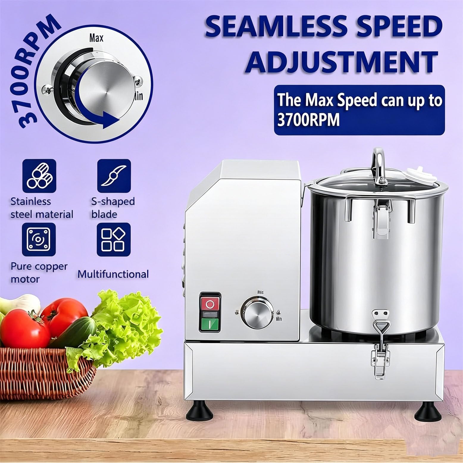 Procesador de Alimentos eléctrico con Capacidad de 6L/9L/15L, Picador de Verduras y Molinillo de Carne Comercial con Velocidad Variable de 3700 RPM, máquina para preparación (9l)