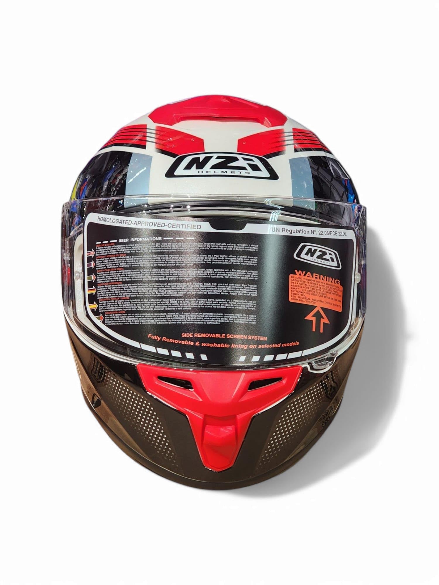 Casco Moto NZI Trendy 3 Stream Rapid Blanco Rojo Negro- Casco de Moto Integral con Pantalla Oscura + Transparente + Spoiler ECE 22.06 - Unisex Hombre y Mujer (L)