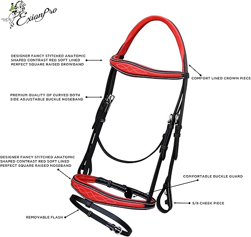 Miniatura 4 de Exion Comfort - Corona con forro de piel de becerro roja, diseño anatómico cosido de lujo y hebilla ajustable en ambos lados, brida de banda nasal y