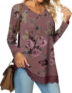 Netsmile Women's Long Sleeve Loose Tunic Tops Lace Hem Sweatshirts - Fall Casual Shirts for Leggings Plus Size