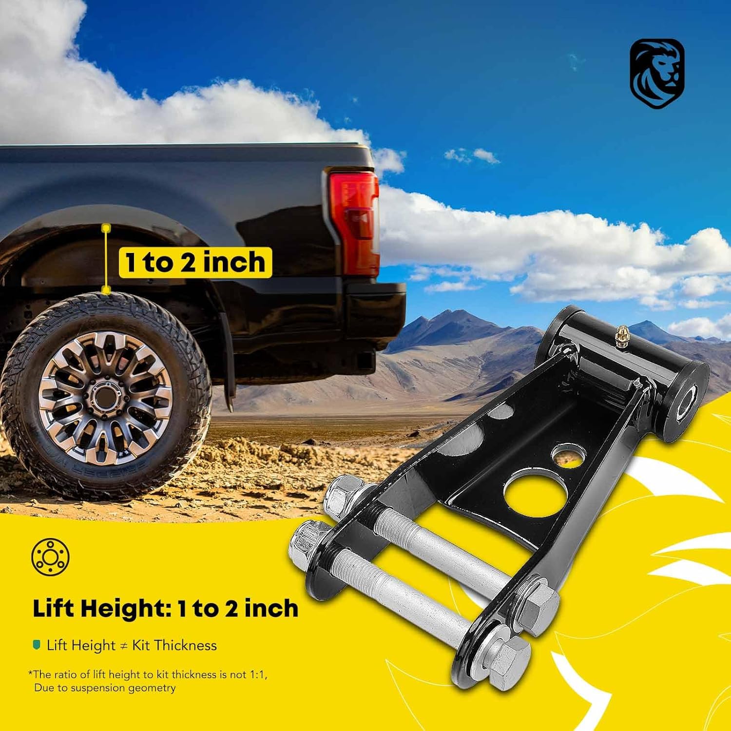 YHTAUTO 1-2 inch Rear Adjustable Lowering Shackles Leveling Lift Kit w/Bolts Compatible with Chevy Silverado 1500 & GMC Sierra 1500 1999-2019, 4WD/RWD & 6-Lug only, Set of 2