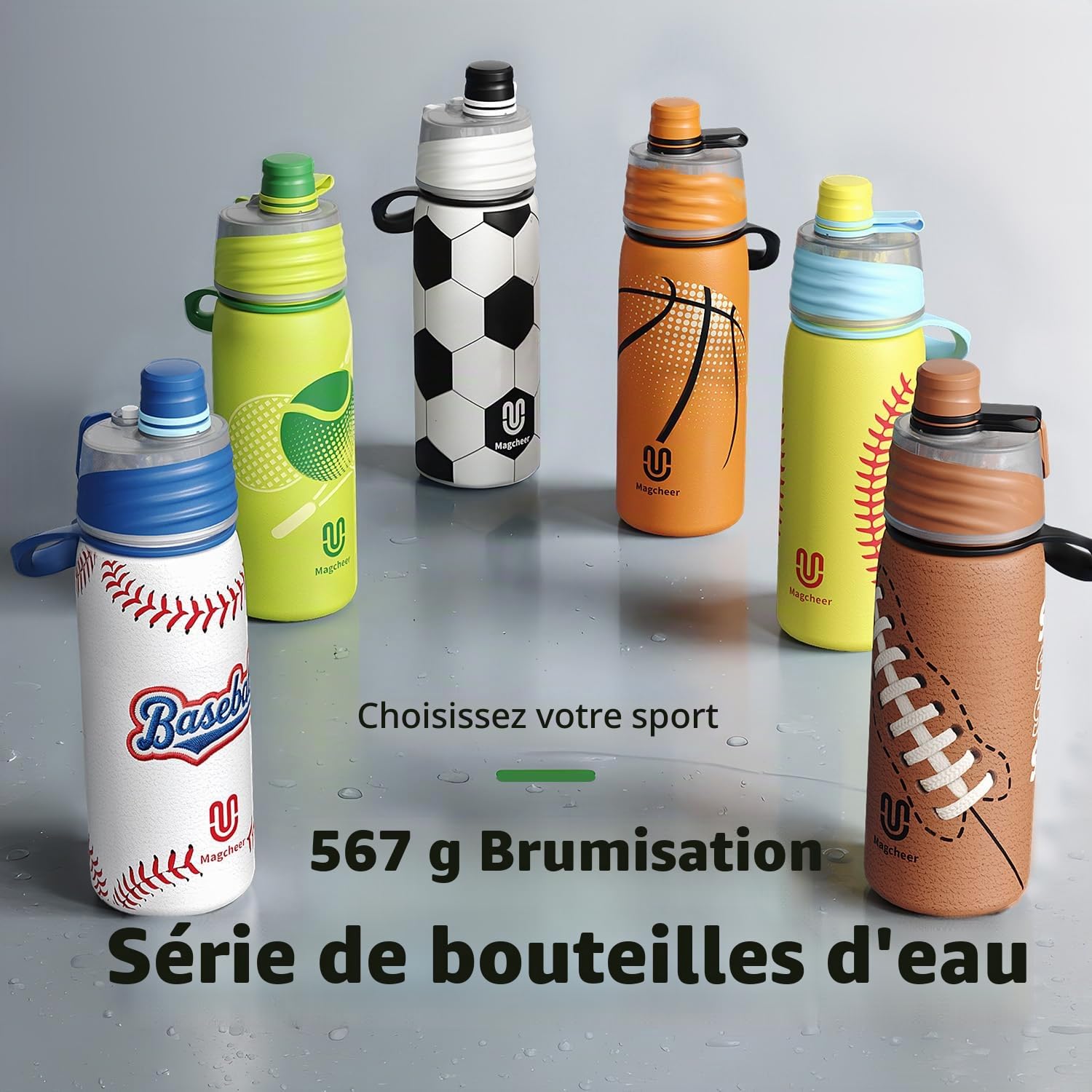 magcheer 600ml Gourde Rugby Enfant | Gourde Brumisateur Inox avec Texture 3D | Rafraîchissement Instantané | Sans BPA | Anti-fuite Bouteille Sport | Cadeau Rugby Enfant