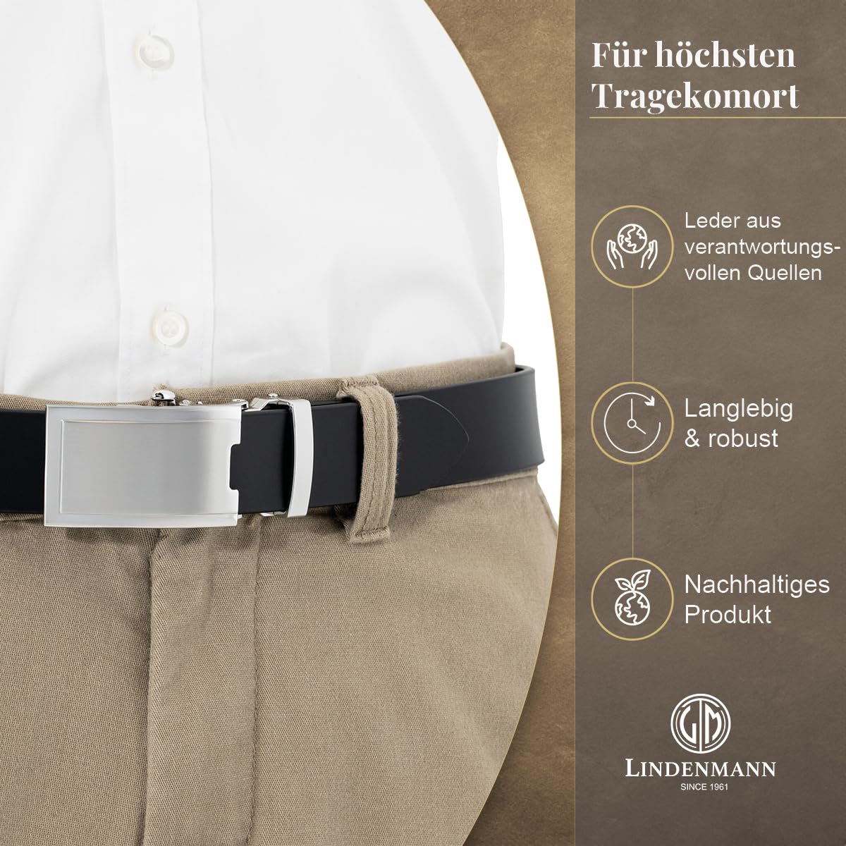 LINDENMANN Pasek skórzany męski 33 mm skóra bydlęca czarny, czarny, 120