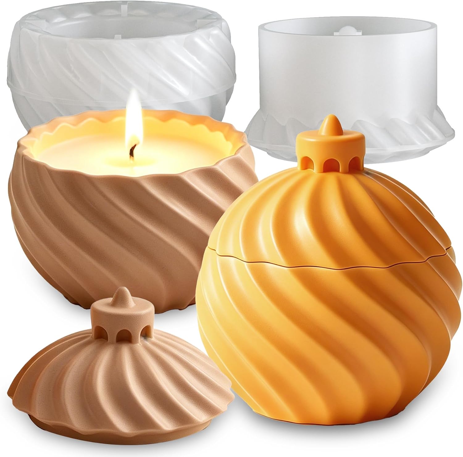 Wehous Christmas Box Resin Molds with Lid, 3D Embossed Candle Jewelry Holder Container Storage Molds for Epoxy Resin Casting Clay Concrete, Holiday Festive Christmas Ornament Mold DIY Craft (Spiral)