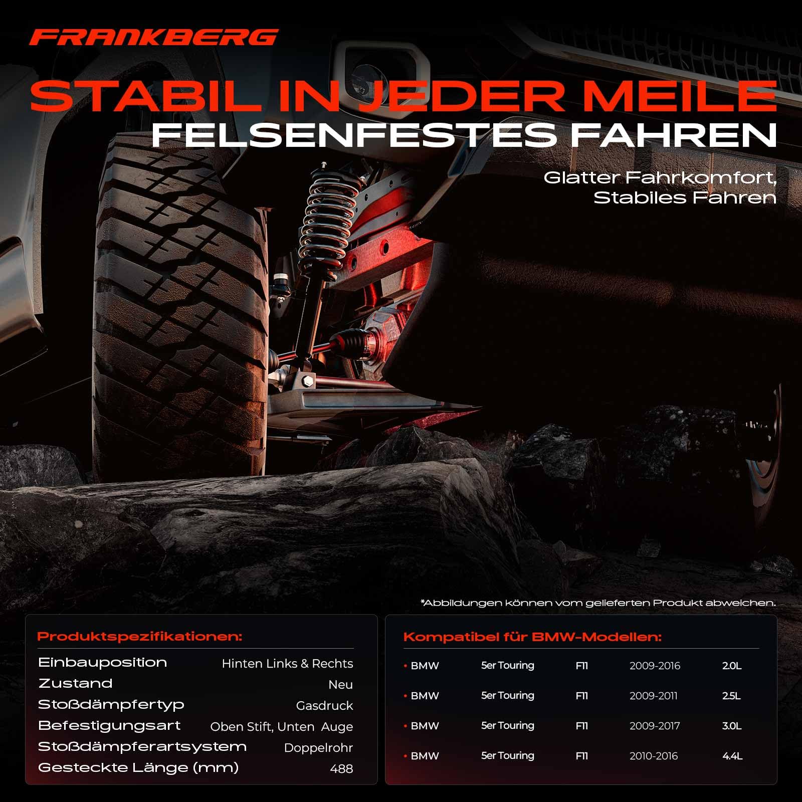 Frankberg 2x Stossdämpfer Stoßdämpfer Hinten Links Rechts 488mm Gasdruck