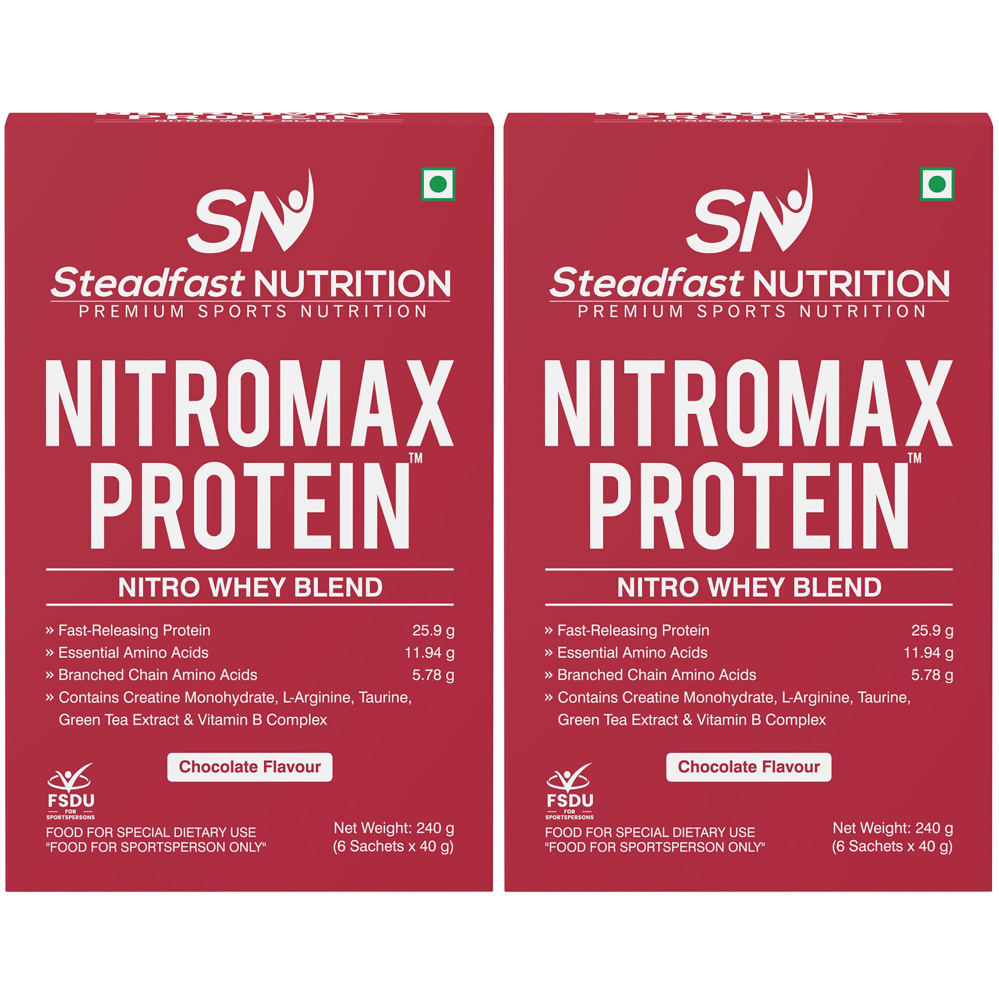 Steadfast Nutrition Nitromax Protein |25.9g Fast Releasing Protein, 11.94g EAA, 5.78g BCAA per sachet | Increases Muscle pump, strength, Lean Muscle (Chocolate 6 Sachets Pack of 2)-image-43