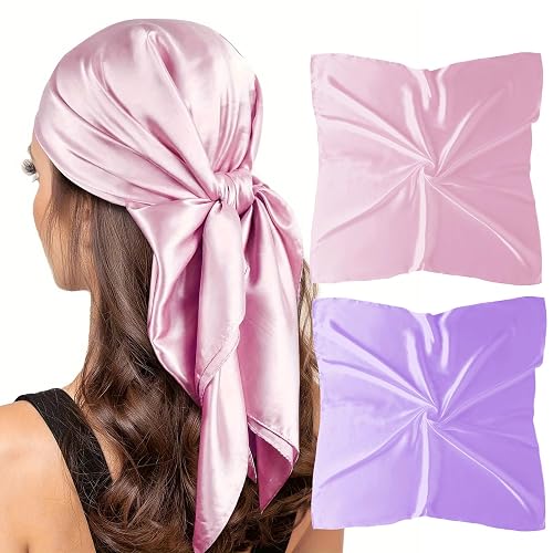 vimate 35" Square Silk Like Head Scarf - Women's Fashion Satin Scarf Bandana for Hair Wrapping at Night.