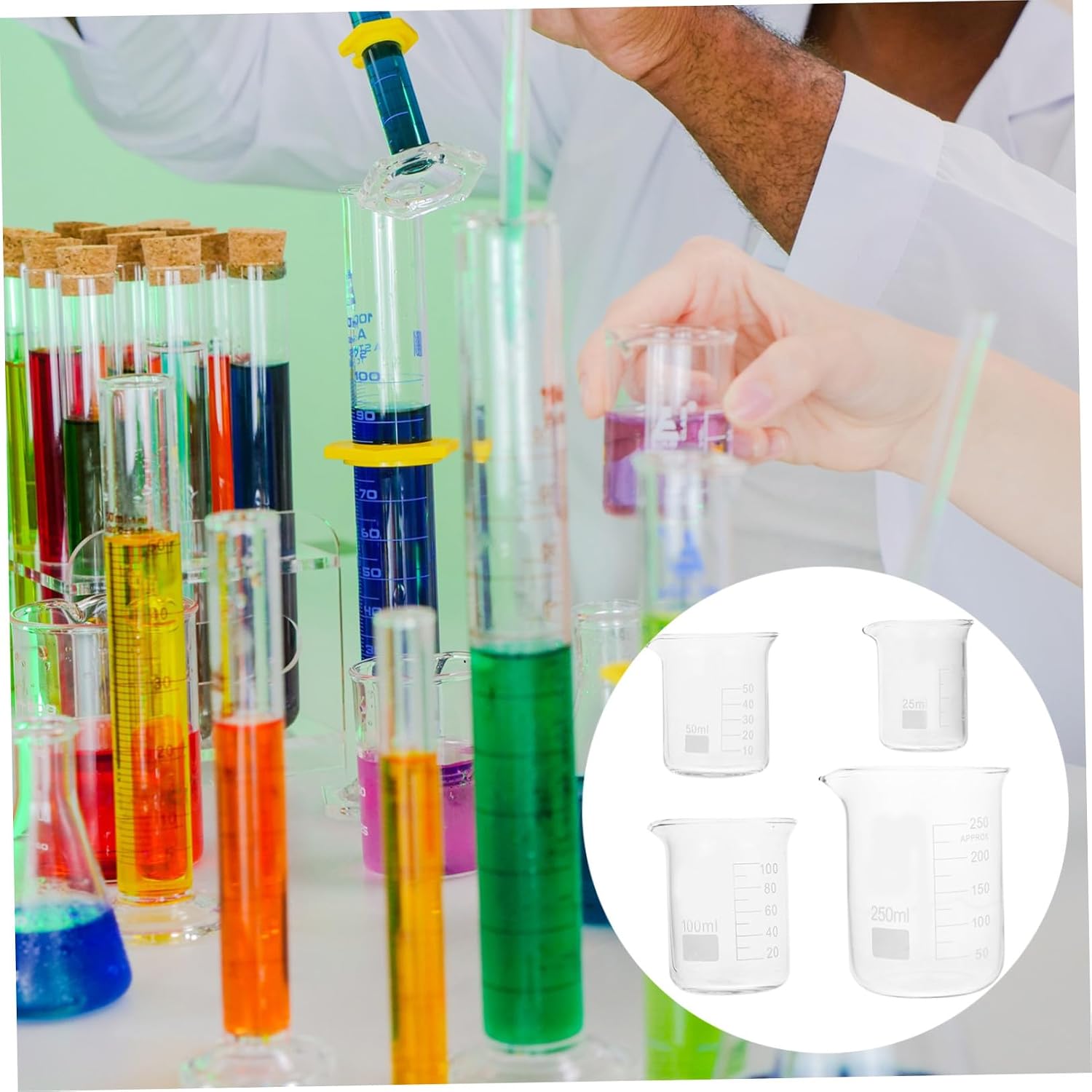 4Pcs Graduated Glass Beaker with Spout Heat Resistant Borosilicate Measuring Cups for Labs Chemistry and Science Experiments