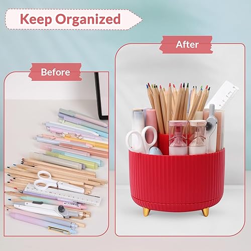 Miniatura 14 de SKYDUE Organizador de escritorio giratorio de 360 grados, soporte de lápiz de doble propósito para escritorio, organizador de bolígrafos de Verde