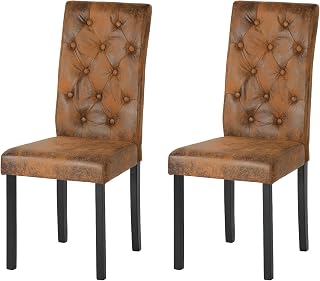 Silla Marrón de Comedor Madera Pack 2 Cadeiras Cozinha, Sillas de Cocina Pack 2 Sillas Escandinava para Salón/Restaurante/Cafetería/Oficina/98cm Alto/Patas Madera 3cm Grosor/Marrón Suede