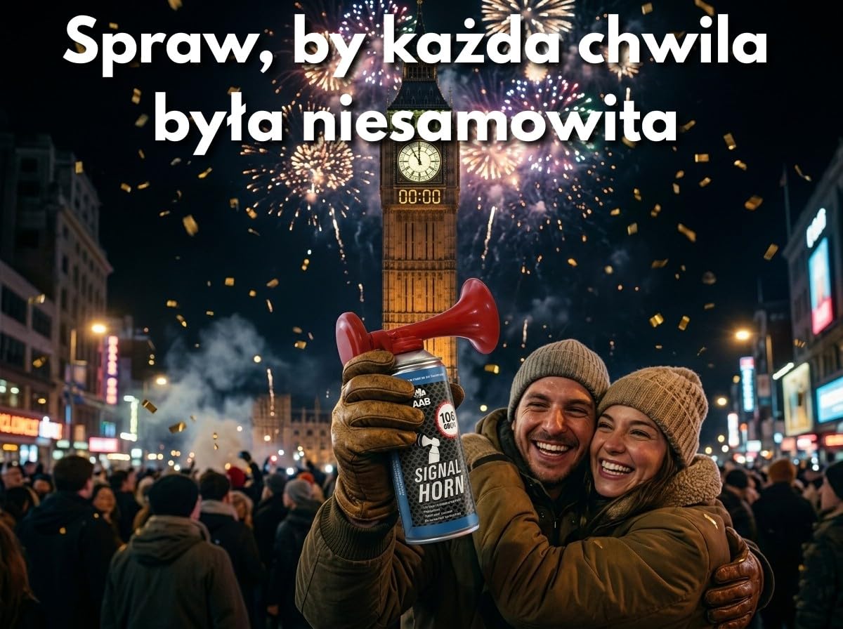 1 x AABCOOLING Trąbka Sygnałowa 106 dB(A) - Trąbka Kibica z Niepalnym Gazem, Do 120 Krótkich Sygnałów, Głośna Wuwuzela Gazowa, Sygnał Dźwiękowy na Sprężone Powietrze, Na Imprezy, Urodziny