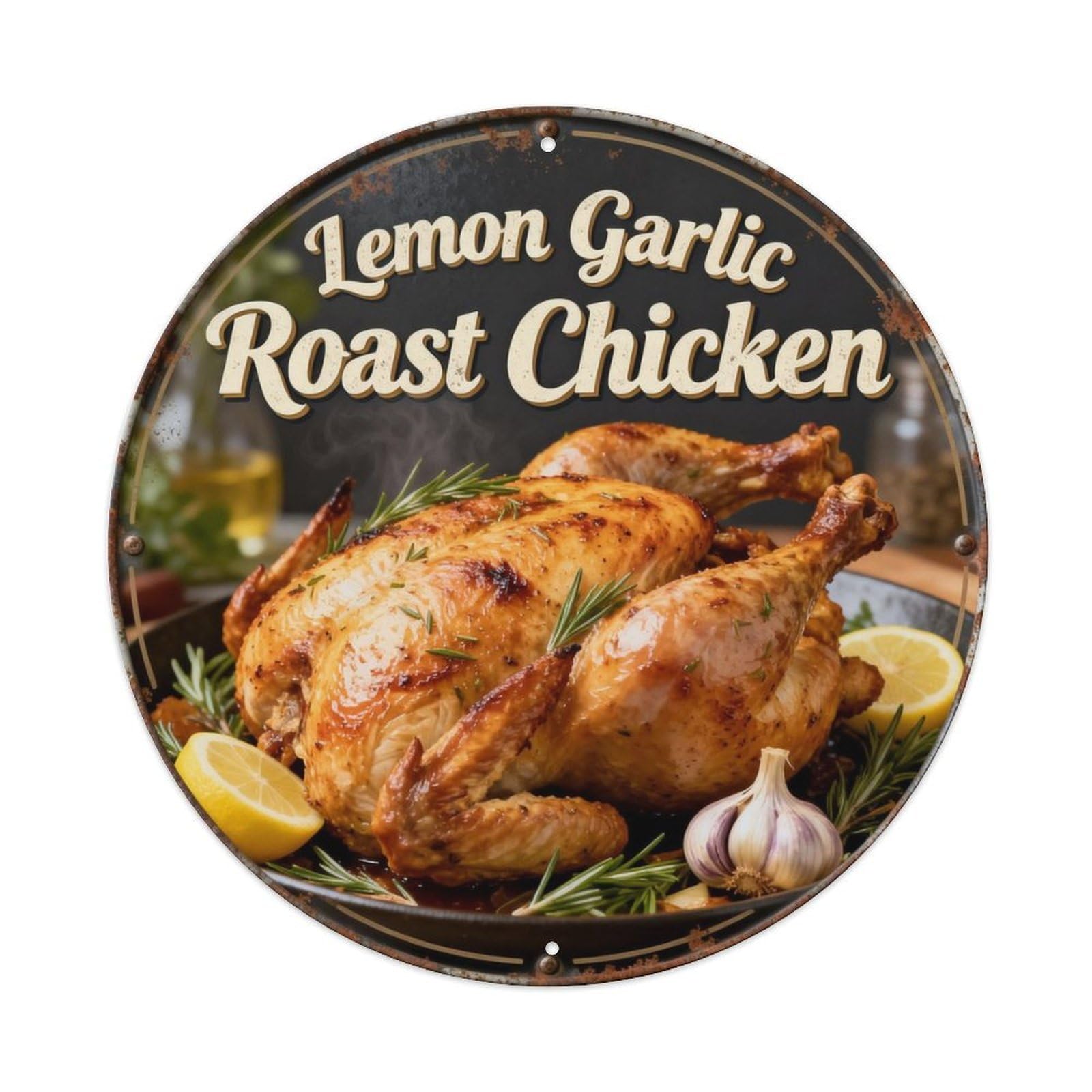 Lemon Garlic Roast Chicken Metal Tin Sign Plaque