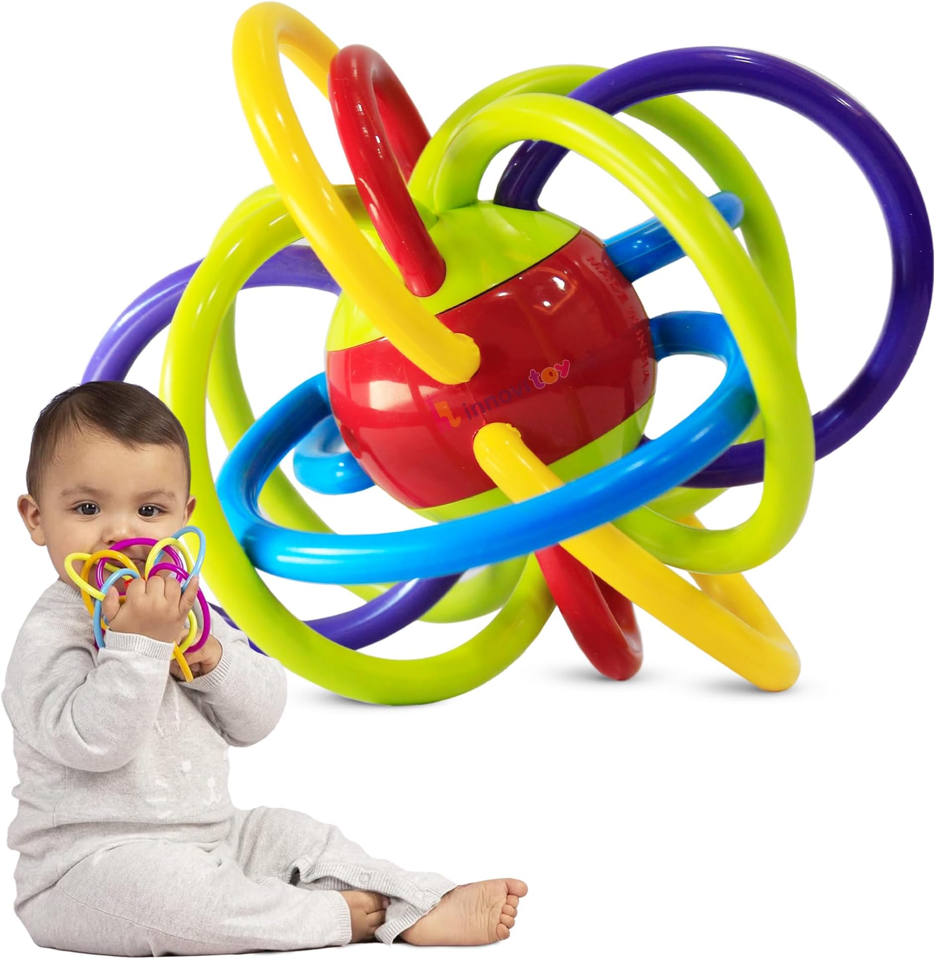 innovitoy Abs Plastic Loopitoy Teethers For 3 To 6 Months Bpa Free | 100% Safe & Non-Toxic Baby Teethers 6-12 Months | Multi-Colored | Bpa Free Baby Teething Toys | Chewing Toys For Babies, Infant