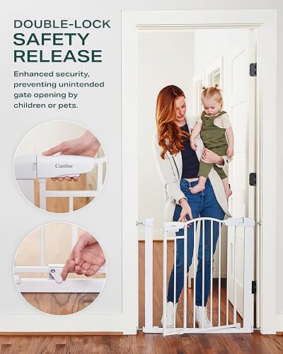 Miniatura 7 de Cumbor Puerta de bebé de decoración arqueada de 29.7-46 pulgadas para escaleras sin taladro, puerta para perros cerrada automáticamente para