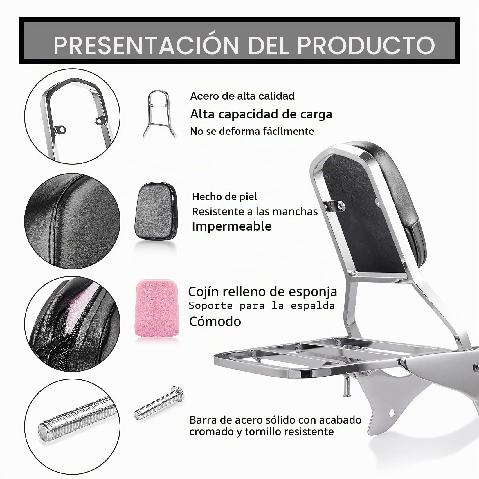 PSLER® Respaldo Sissy Bar, Equipaje Portaequipajes, Almohadilla de Pasajero Respaldo, para V-Star Drag Star XVS1100 250