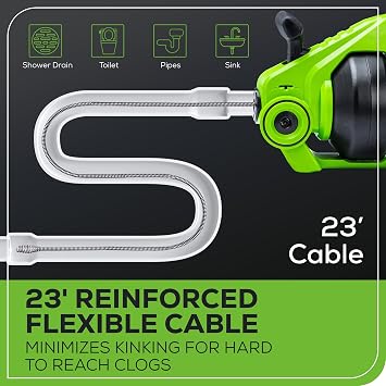 Greenworks 24V Cordless Plumbing Drain Auger / Snake (23-FT / 560 RPM) For Unclogging Sinks, Shower Drains, Toilets, and More! (3/4-2 Pipes), 2.0Ah Battery and Charger Included