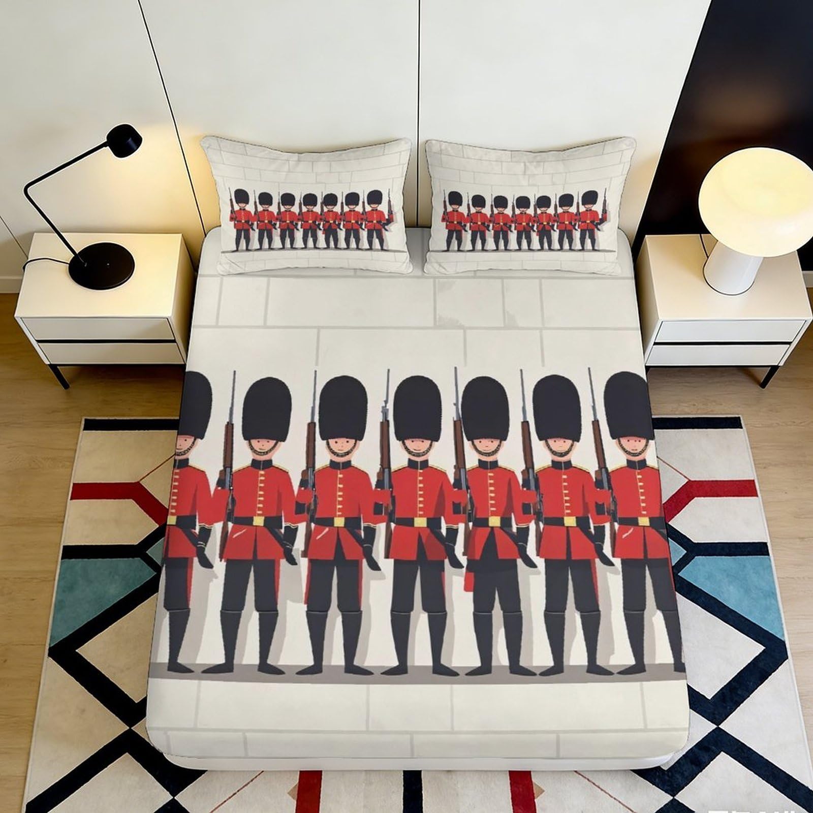 3D Printed London Guards Fitted Sheet Microfiber Non-Slip Deep Pocket London Guards Mattress Fitted Cover for Bedroom 90x200x25cm