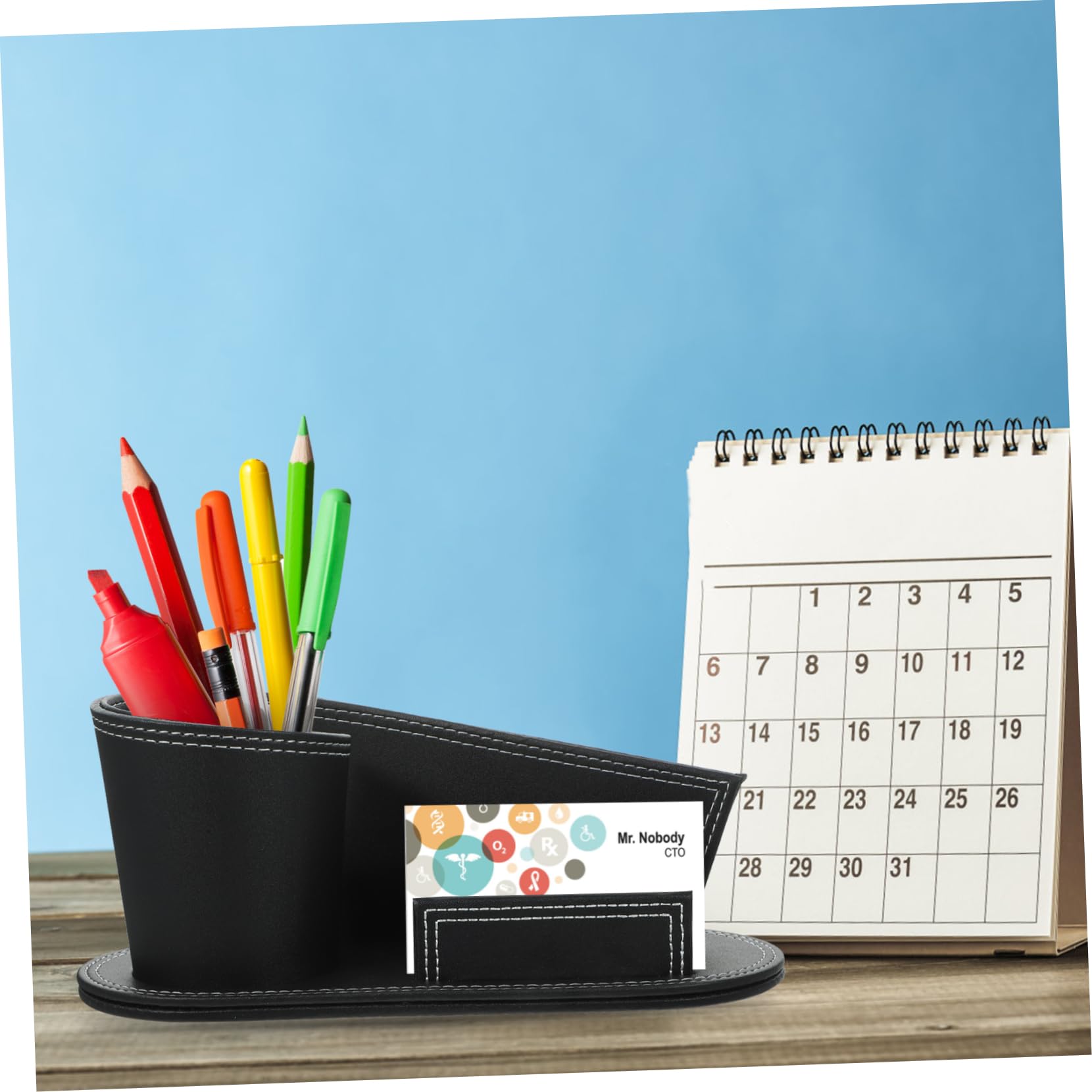 Portapenne da Scrivania in Cuoio Nero, Organizer Ufficio