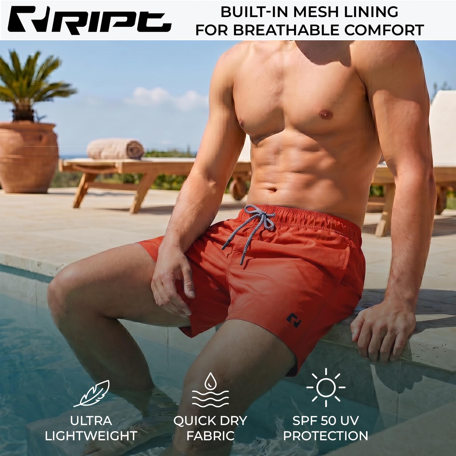 RIPT Performance Męskie spodenki kąpielowe Essentials Quick Dry UV 50 z ochroną przeciwsłoneczną