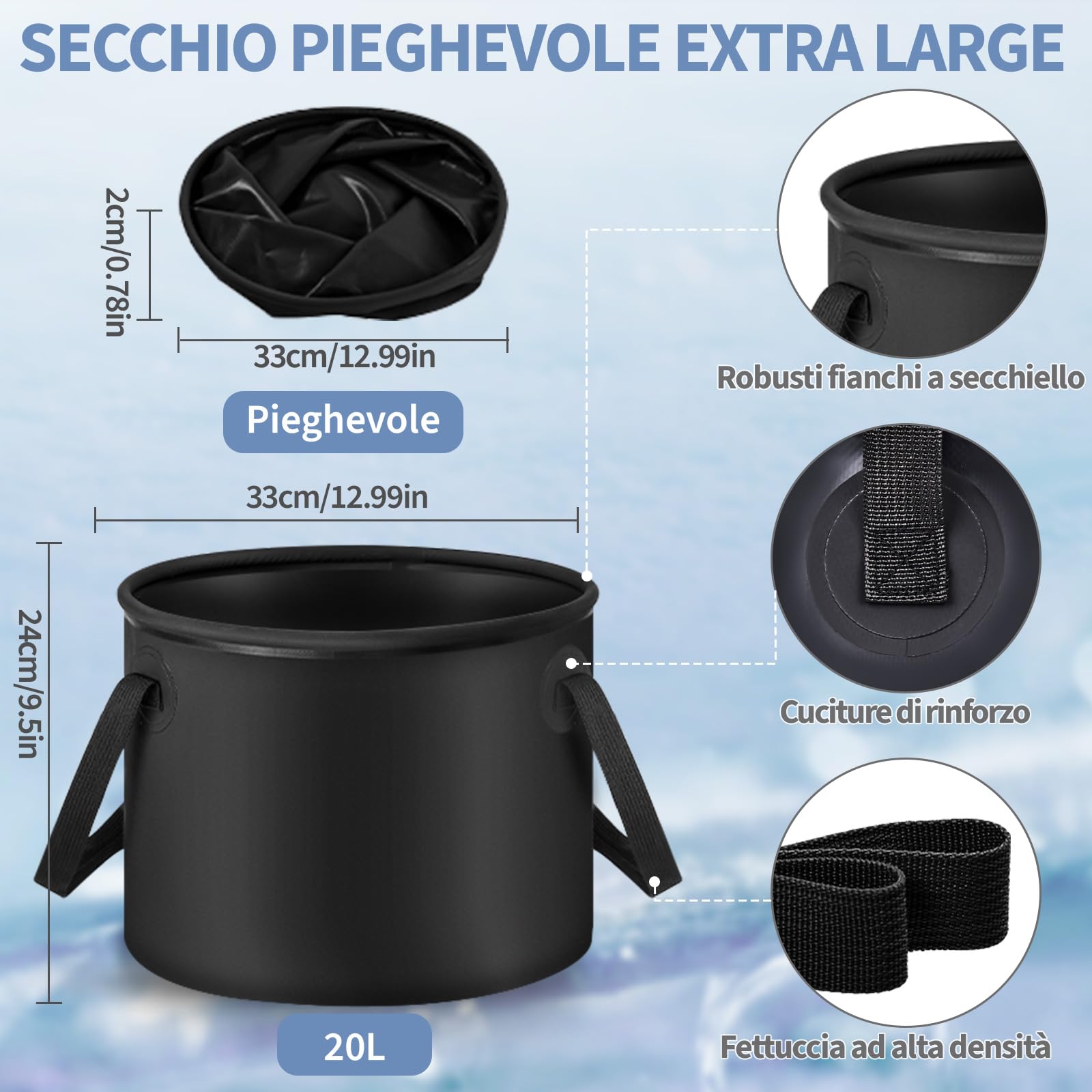 YOOHBERRYS Doccia Portatile, Doccia Campeggio Aggiornata con 20L Secchio Pieghevole Doccia Elettrica con Batteria da 6000 mAh, Doccia Filtrabile, Display Ddella Temperatura per Giardino, Campeggio