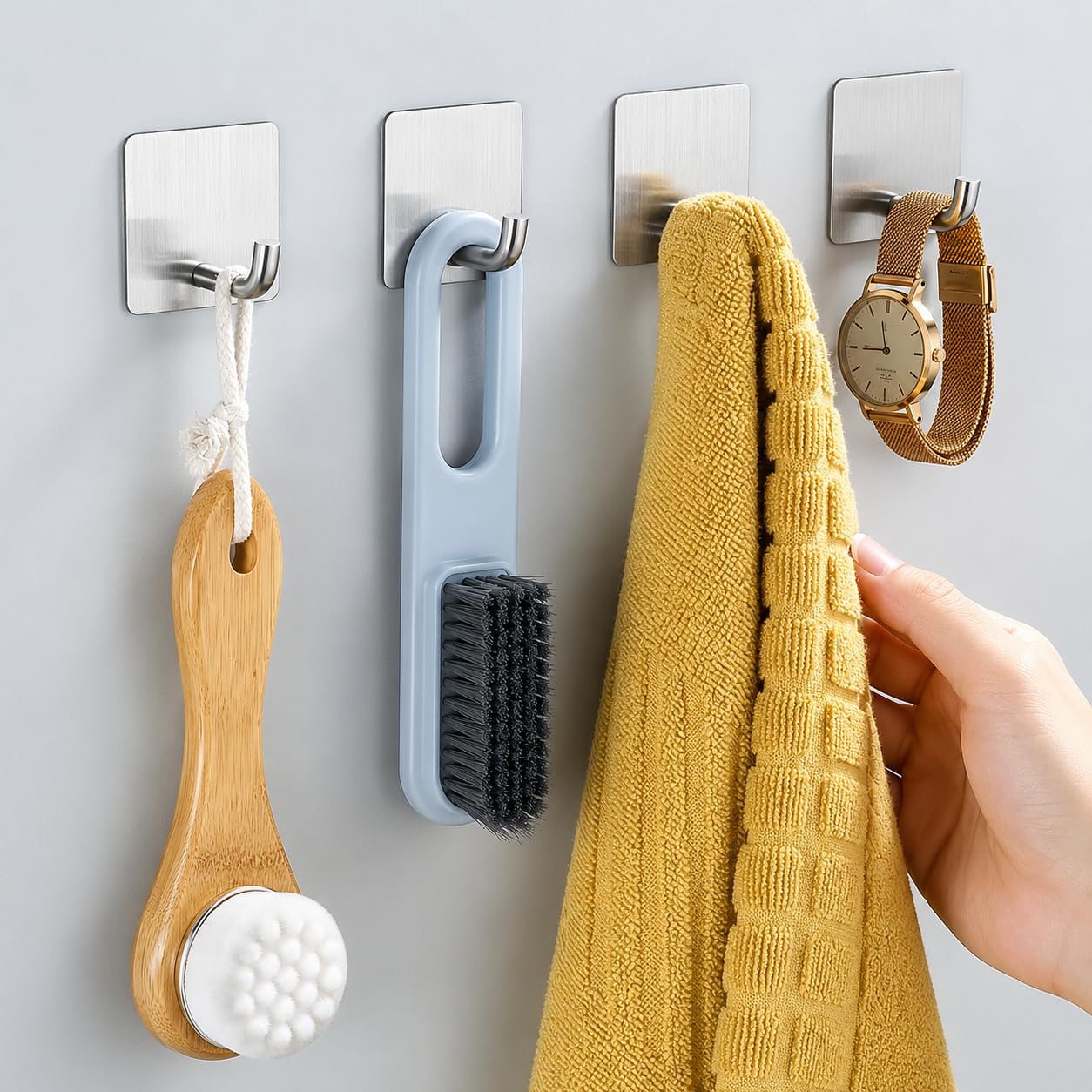 Hook Sticker, Self-Adhesive Wall Hooks, Stainless Steel with PVC Adhesive Base, Transparent/Silver, Polished Finish, Heavy Duty, Pack of 4-image-9