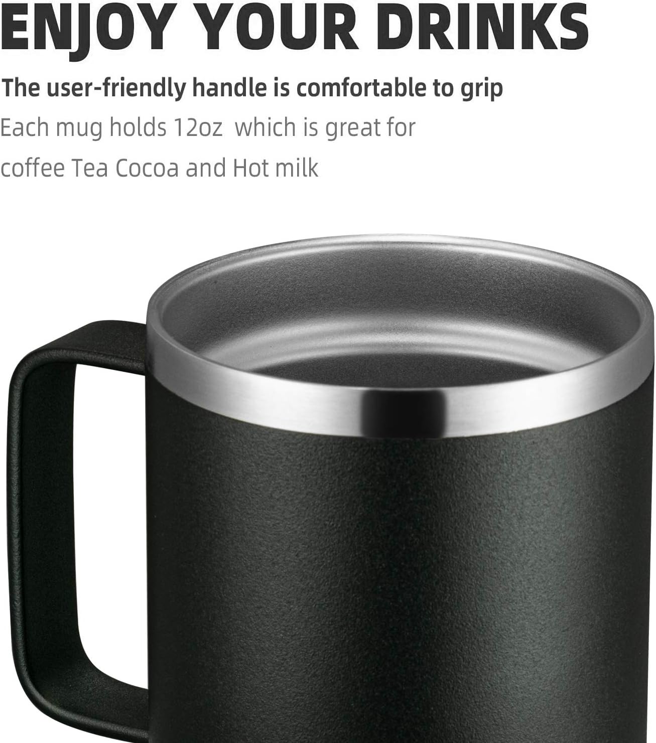 70% оƒƒ Evеrуthіng MEWAY 12oz Coffee Mug With Handle and Sliding Lid,Stainless Steel Travel Tumbler Cup with Handle,Double Wall Vacuum Insulated Camping Cup for Hot & Cold Drinks Tea (Black,Set of 1）