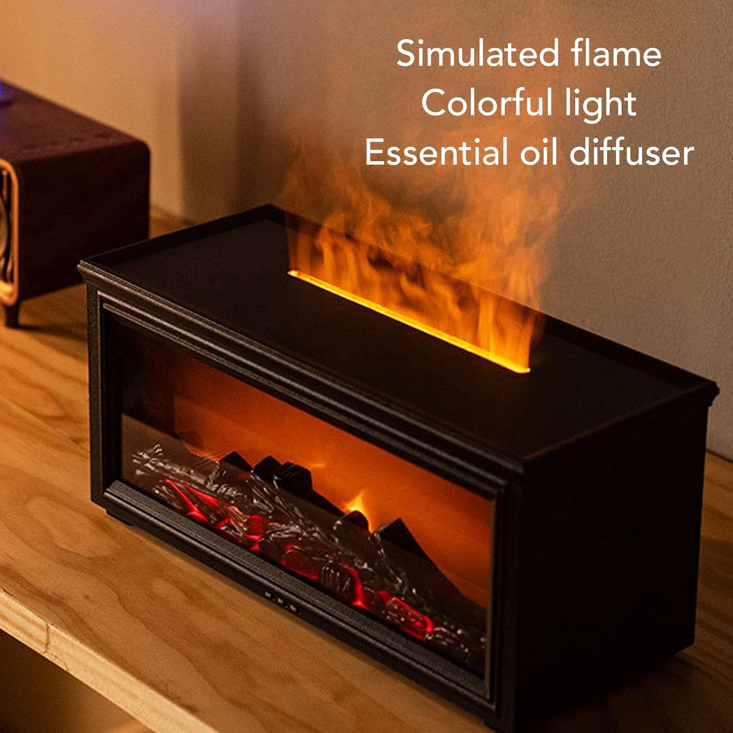 Zunate Fireplace Flame Essential Oil Diffuser Humidifier, Flame Air Humidifiers 280ML, Ultrasonic Misting and Quiet Operating, 7 Flame Colors, Timer Auto Off Protection for Home, Office (Black)