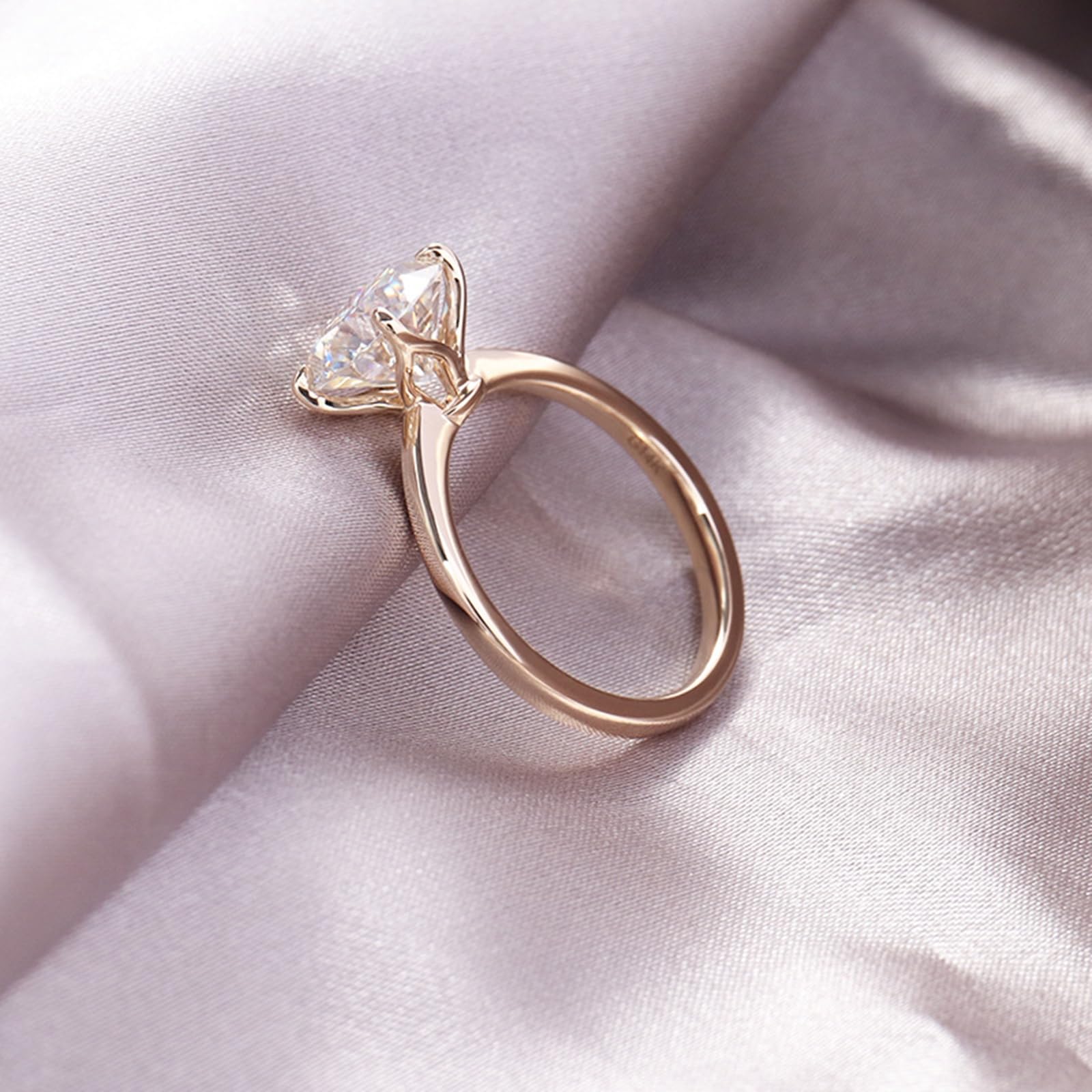 Anillos apilables para mujer, anillos para mí, solitario clásico con moissanita redonda de 4 garras, 1,2 quilates