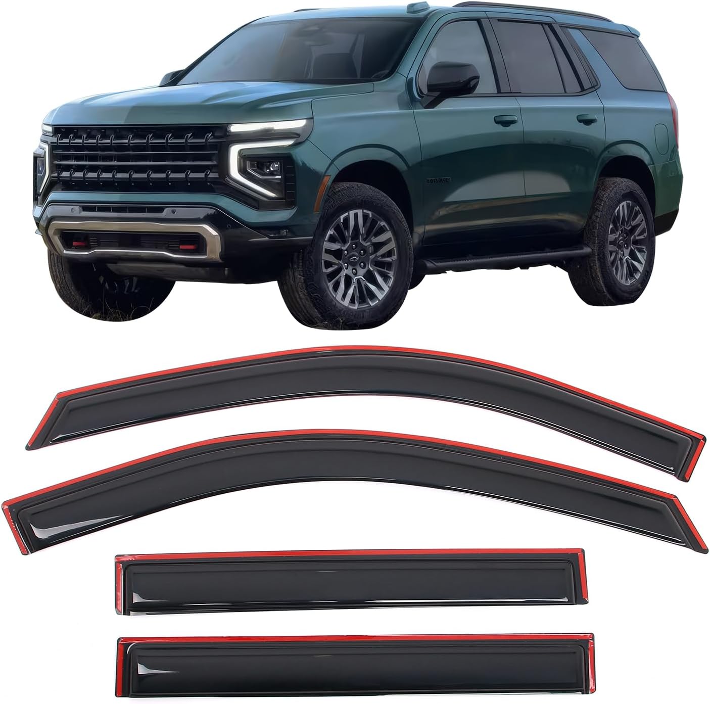 IKON MOTORSPORTS in Channel Window Visors Compatible with 2021-2025 Chevrolet Tahoe & GMC Yukon, Acrylic Smoke/Tinted Rain Guards, Side Window Wind Deflectors 4PCS