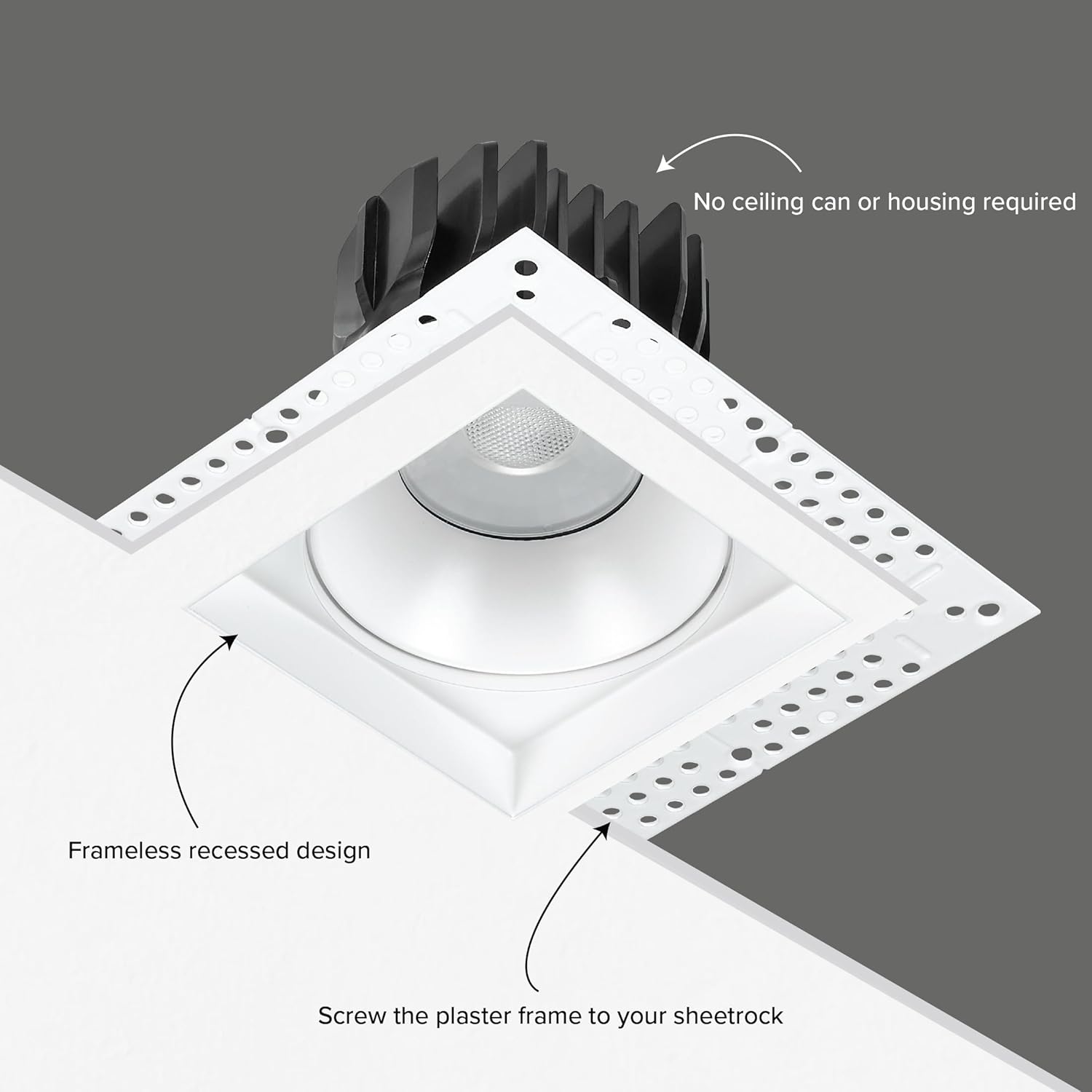 Maxxima 3” Trimless Ultra-Thin Recessed Anti-Glare LED Downlight Canless IC Rated 800 Lumens 5 Color Temperature Selectable 2700K/3000K/3500K/4000K/5000K Dimmable 90 CRI 5 CCT Square Slim J-Box Incl.
