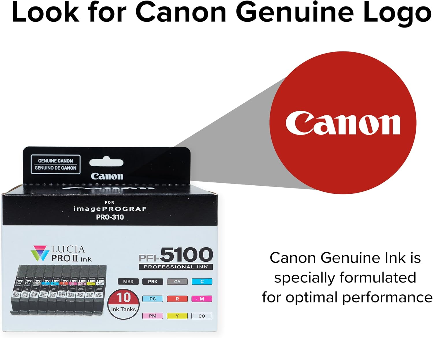 Canon PFI-5100 10 Color Pack, Compatible to imagePROGRAF PRO-310 Printer