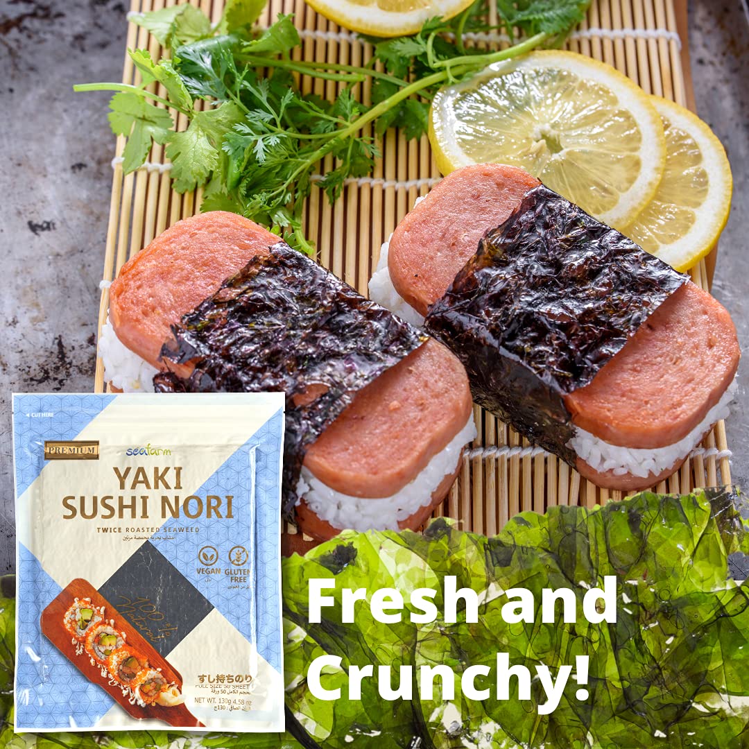 Seafarm Yaki Sushi Nori Twice Roasted Seaweed 50 Sheets 4.58oz Vegan