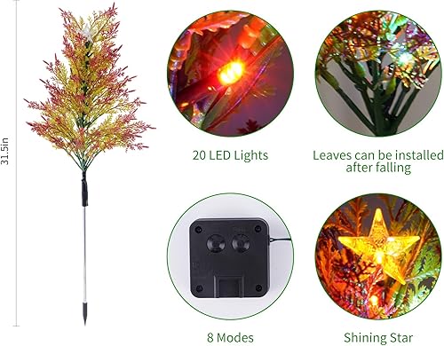 Miniatura 4 de TAILERRI Paquete de 2 luces solares de camino para árbol de Navidad, luces solares de Navidad impermeables para exteriores, luces artificiales para
