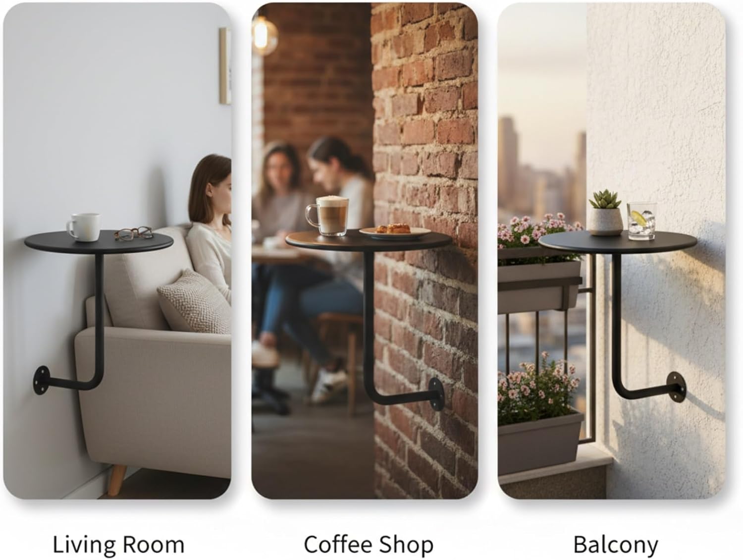 Wall-Mounted Bar Table, Wrought Iron Small Round Coffee Table, Floating Side Table for Dessert Shop, Cafe Booth, Living Room, Balcony Industrial-Style(White,40cm/15.7inch)