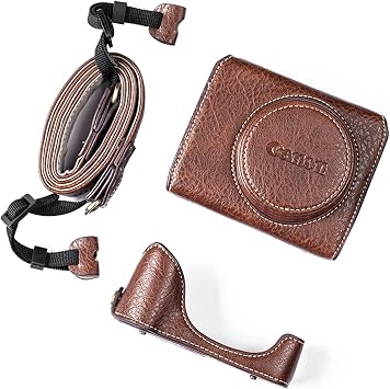 Kinokoo Camera Case for Canon G7X / G7X III, Vintage Buffalo PU Leather Protective Case with Adjustable Shoulder Strap - Coffee
