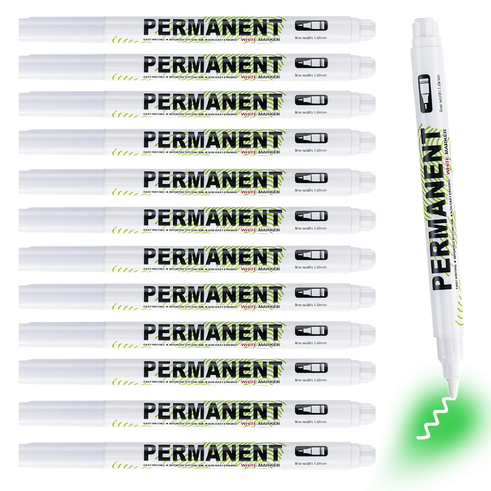 Wonvify Rotulador permanente blanco, 12 unidades rotuladores acrílicos para tejidos, rotuladores permanentes profesional punta fina 1,0 mm, para madera, vidrio, cerámica, neumáticos, pintura con