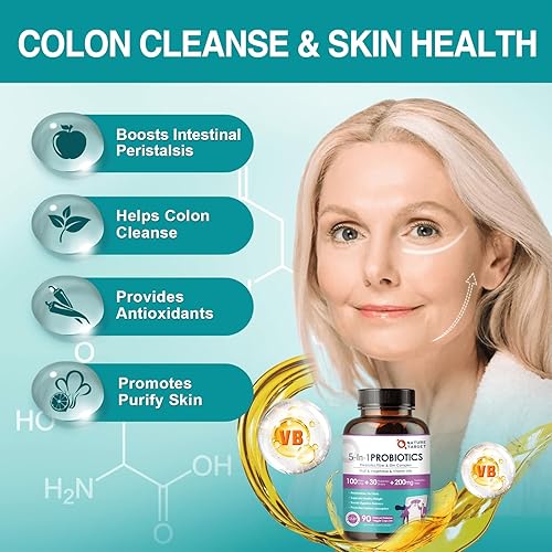 Miniatura 5 de NATURE TARGET Probióticos para mujeres y hombres, salud digestiva, probióticos para hombres y mujeres con prebióticos, 100 mil millones de UFC para